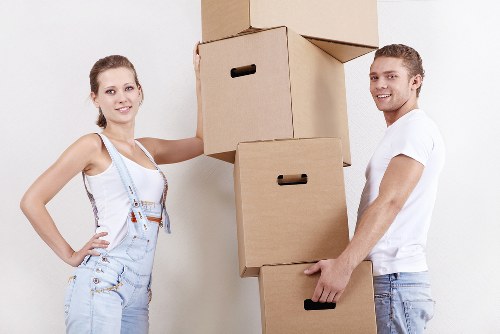 Boxes and furniture arranged in secure storage
